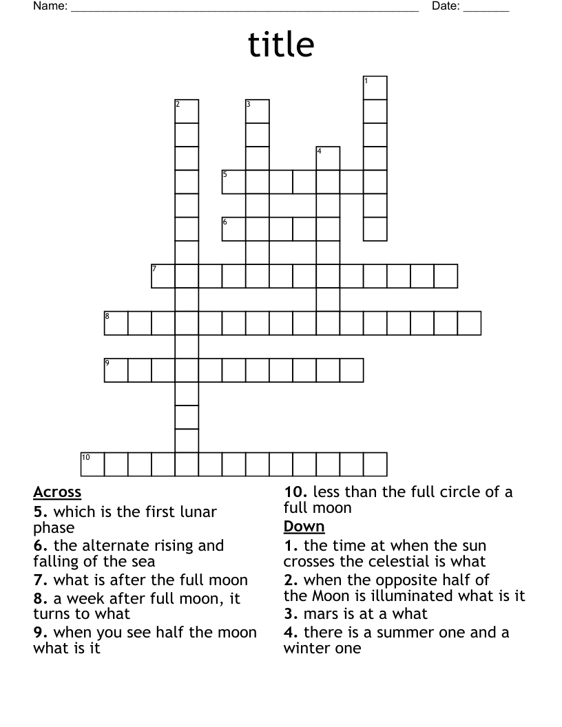 Moon Phases Crossword Puzzle WordMint