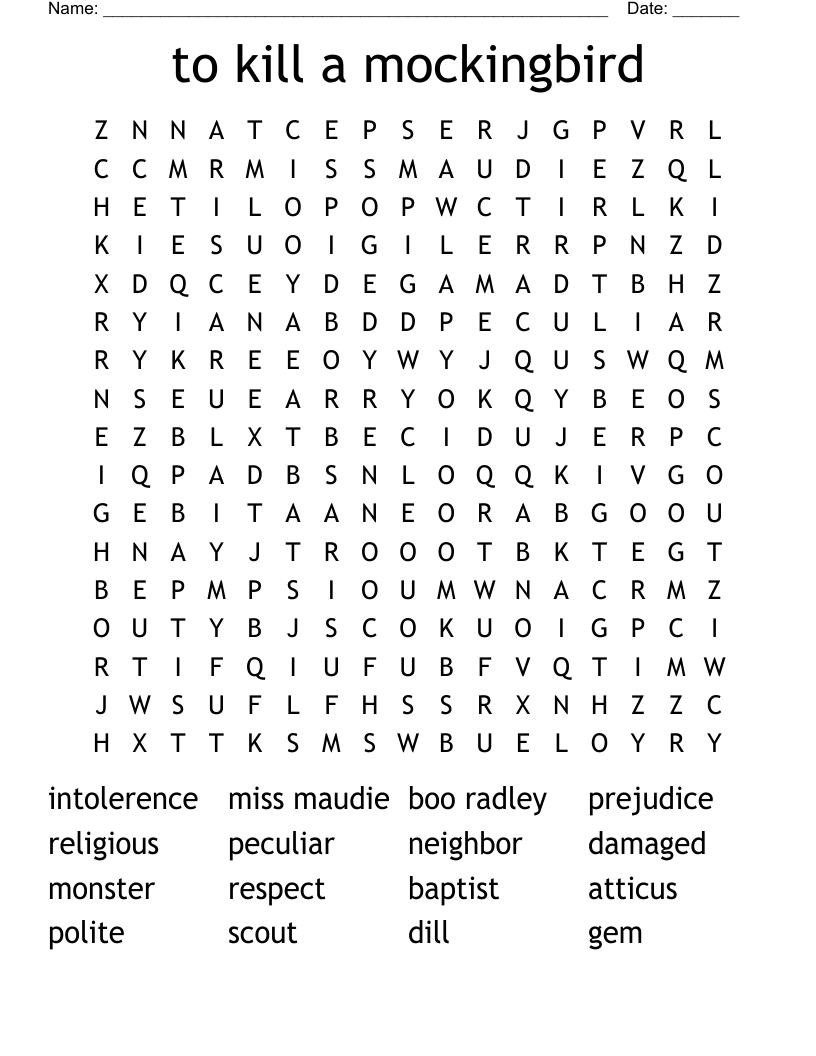 to kill a mockingbird  Word Search