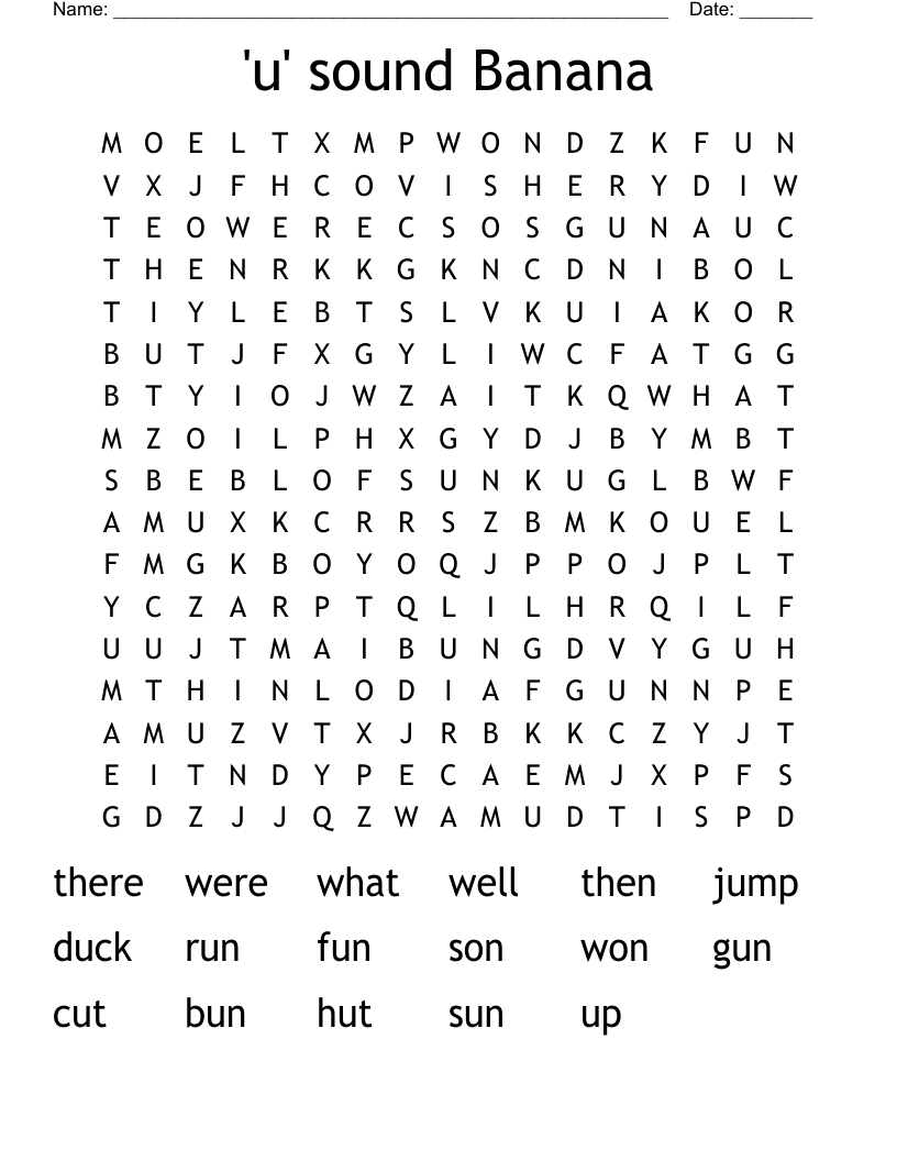 'u' sound Banana Word Search