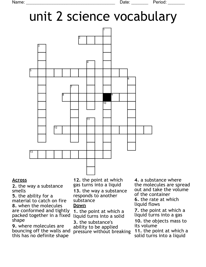 unit 2 science vocabulary Crossword WordMint