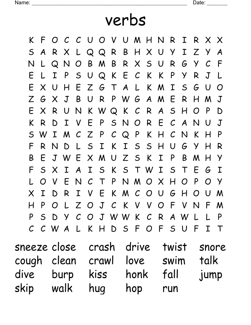 Powerful Verbs Word Search WordMint