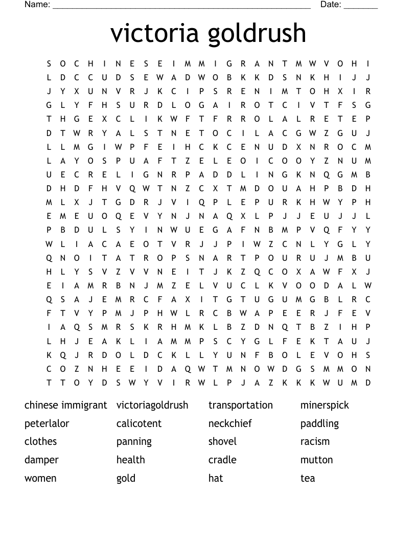 victoria goldrush Word Search