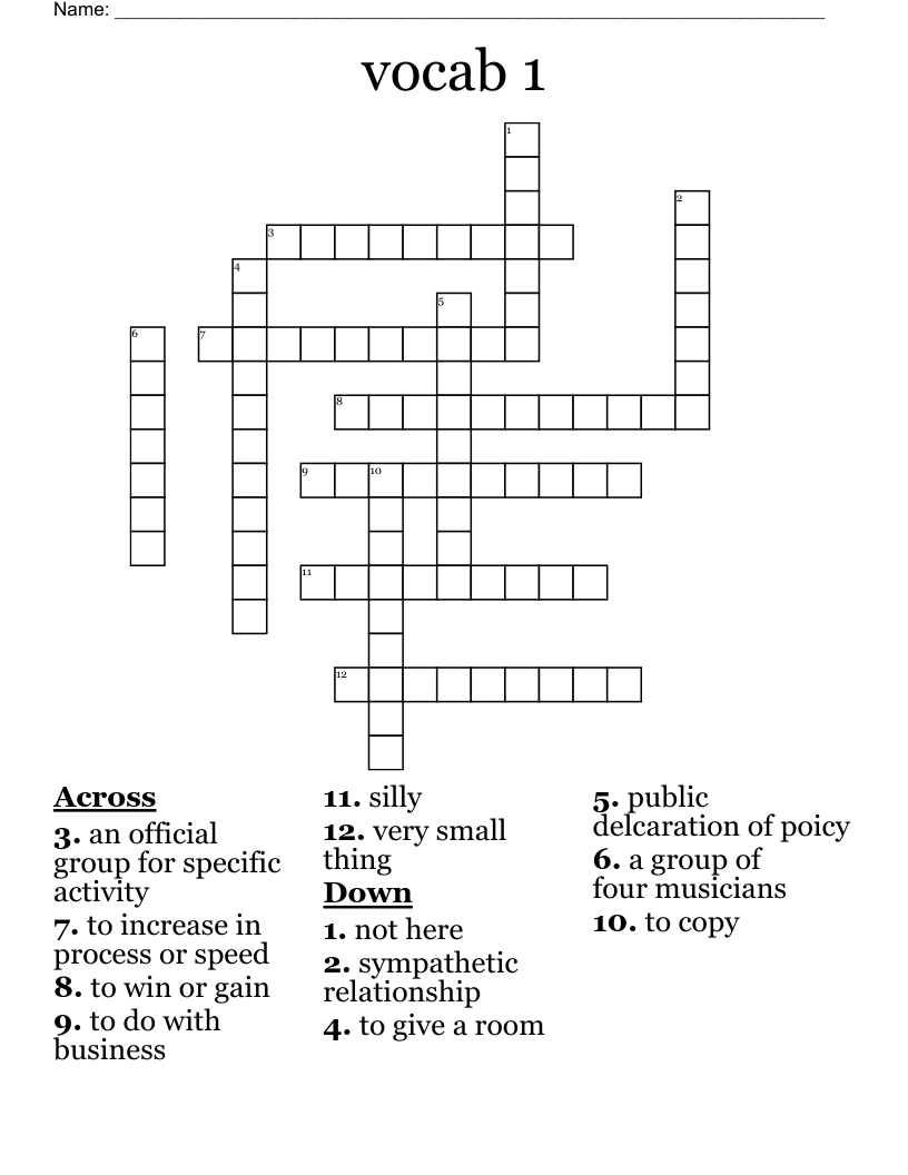 vocab 1 Crossword