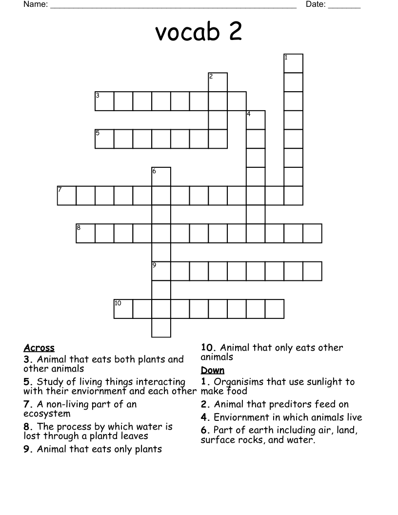 vocab 2 Crossword