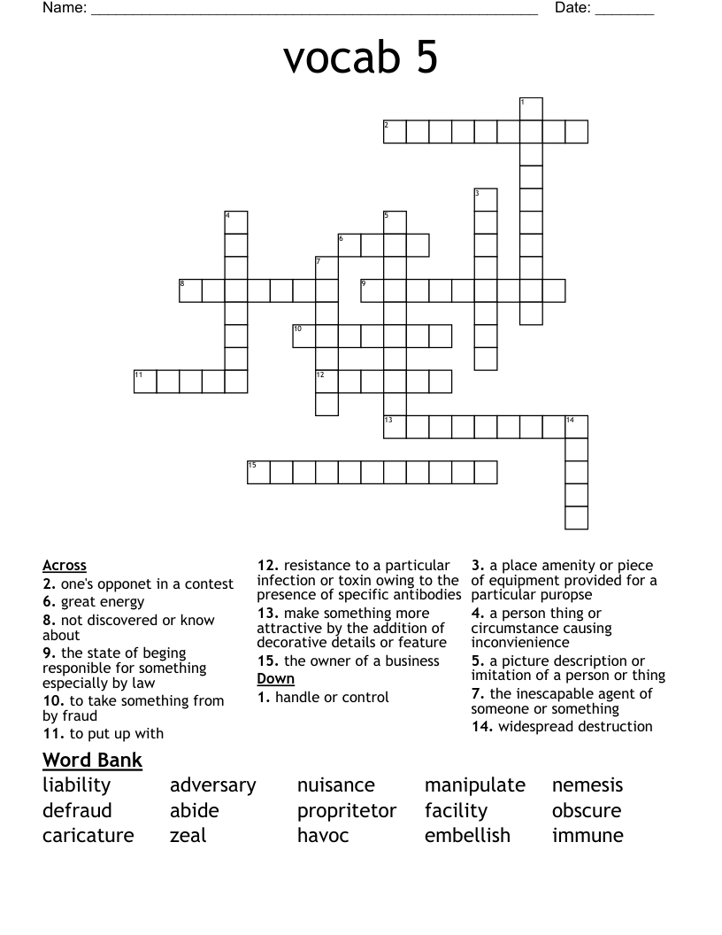 vocab 5 Crossword