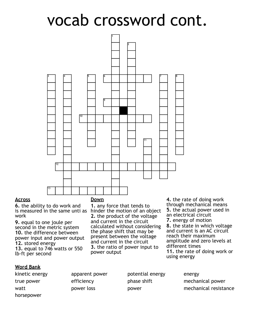 vocab crossword cont.