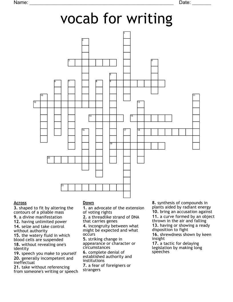 vocab for writing Crossword