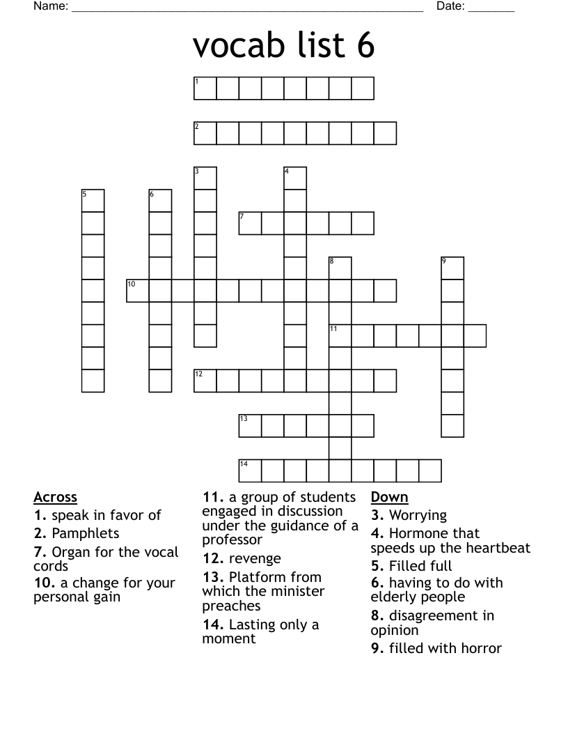 vocab list 6 Crossword