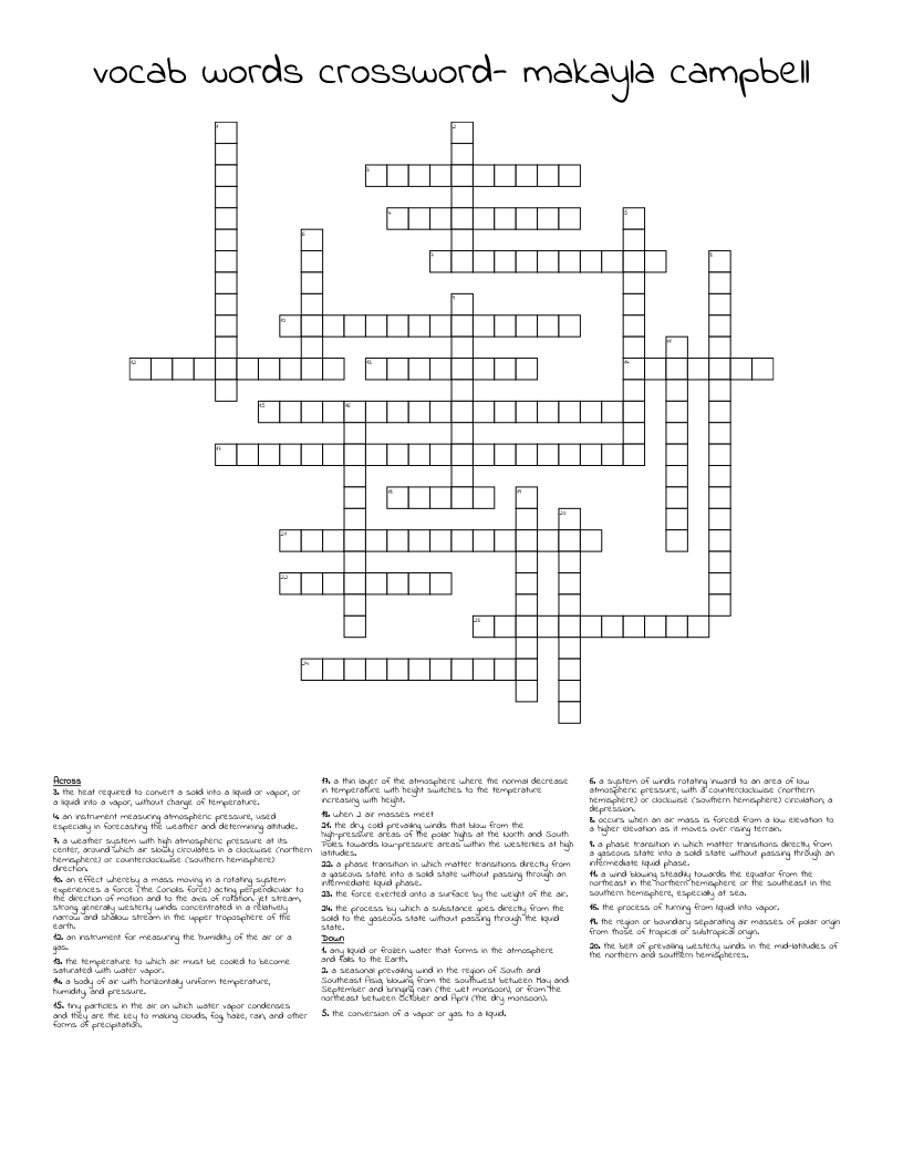 Vocab Words Crossword Makayla Campbell WordMint