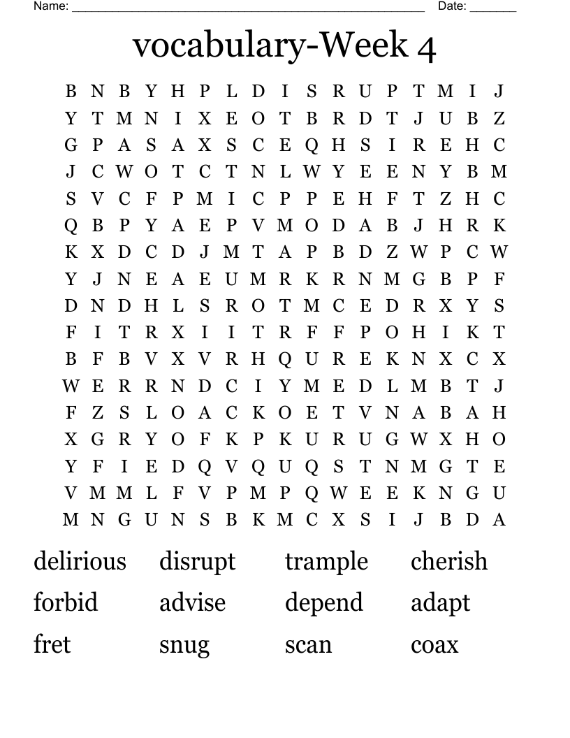 vocabulary-Week 4 Word Search
