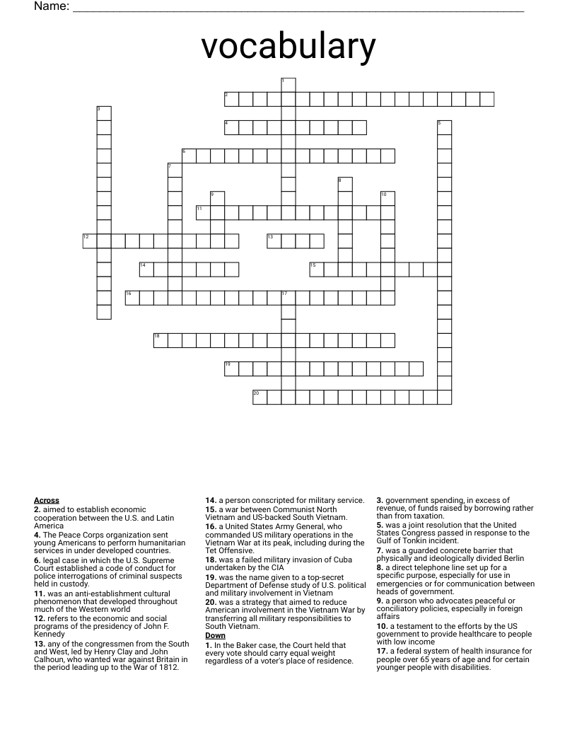 vocabulary  Crossword