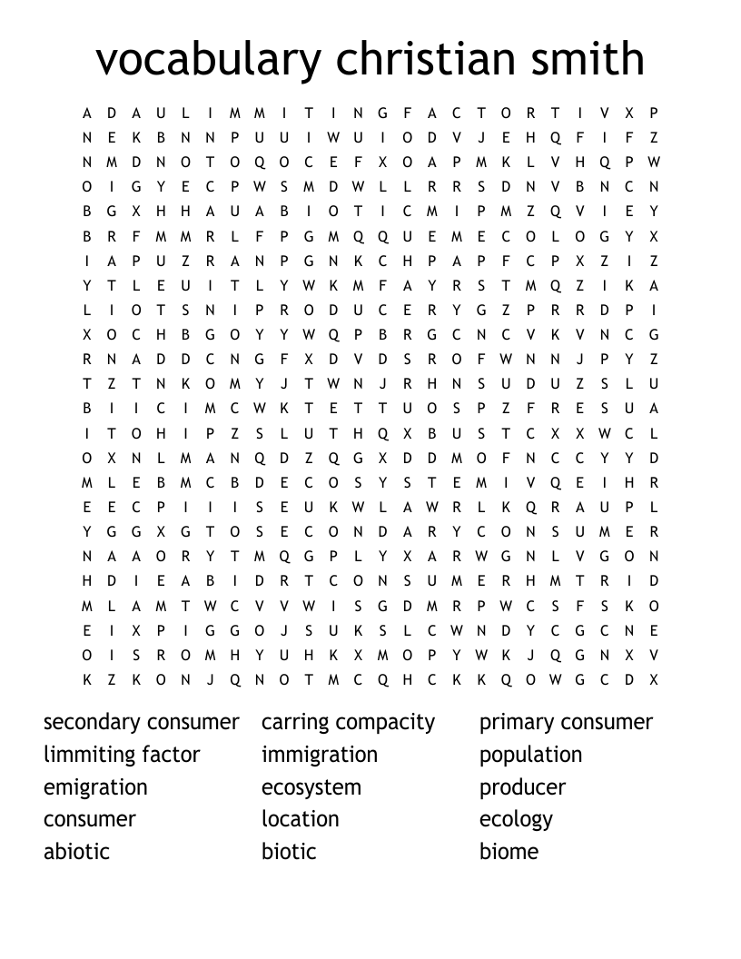 vocabulary christian smith Word Search