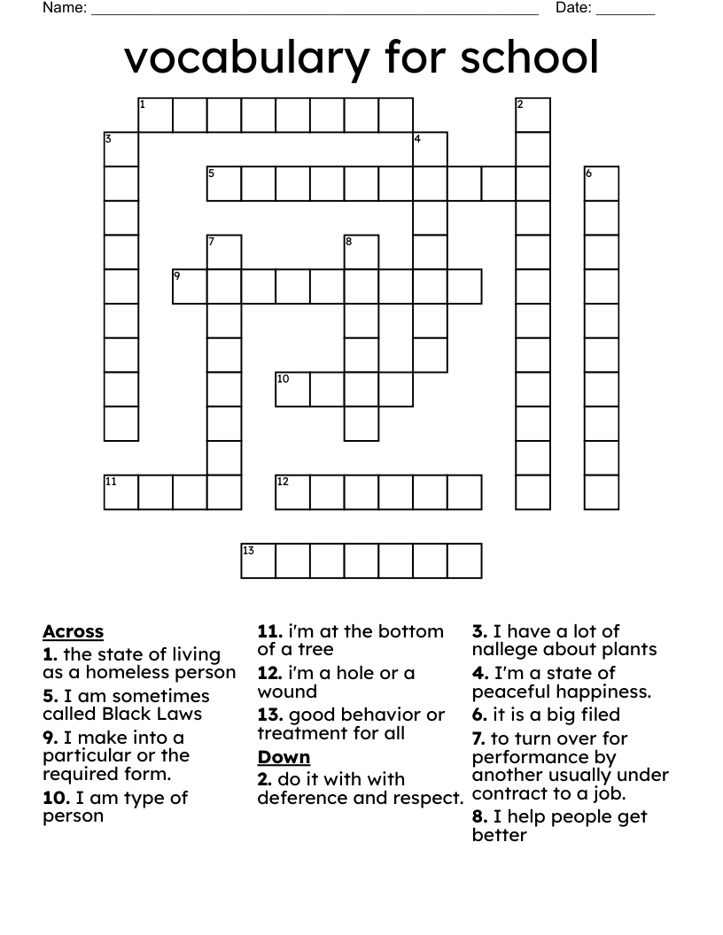 vocabulary for school Crossword