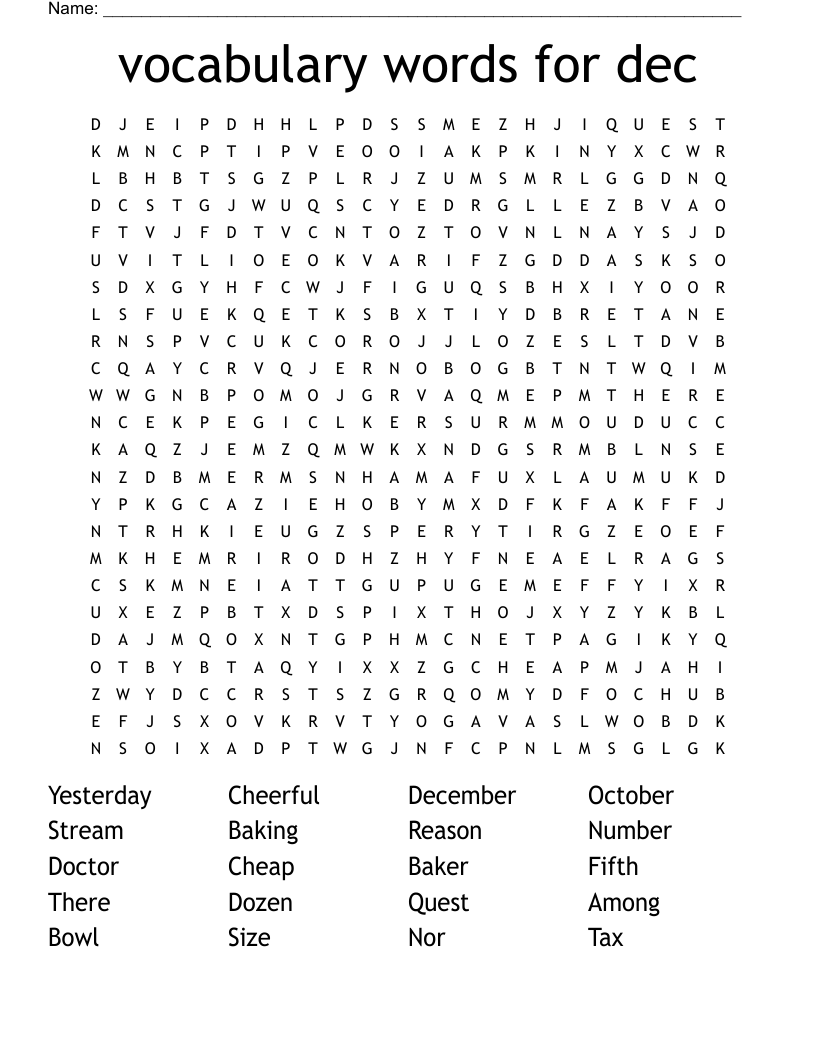 vocabulary words for dec Word Search