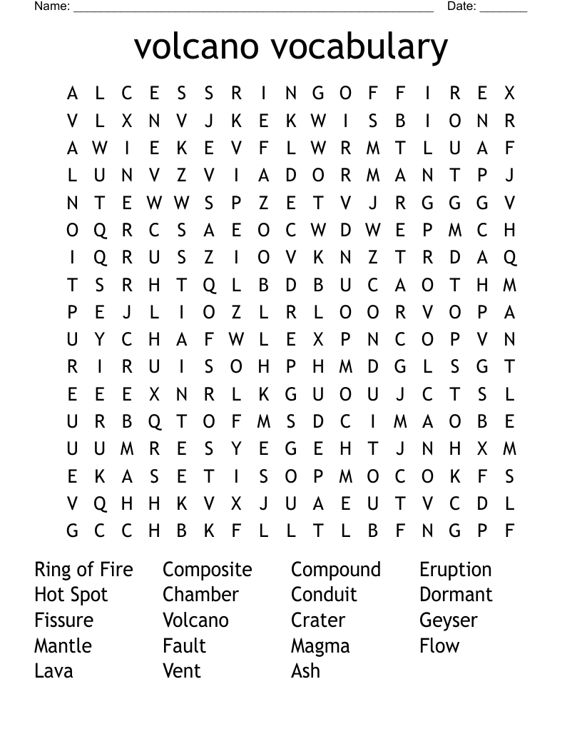 Volcano Word Search WordMint