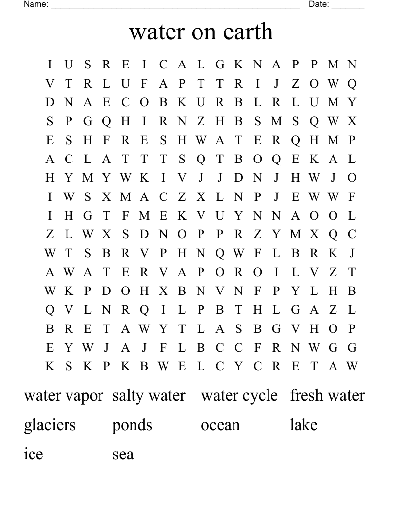 water on earth Word Search