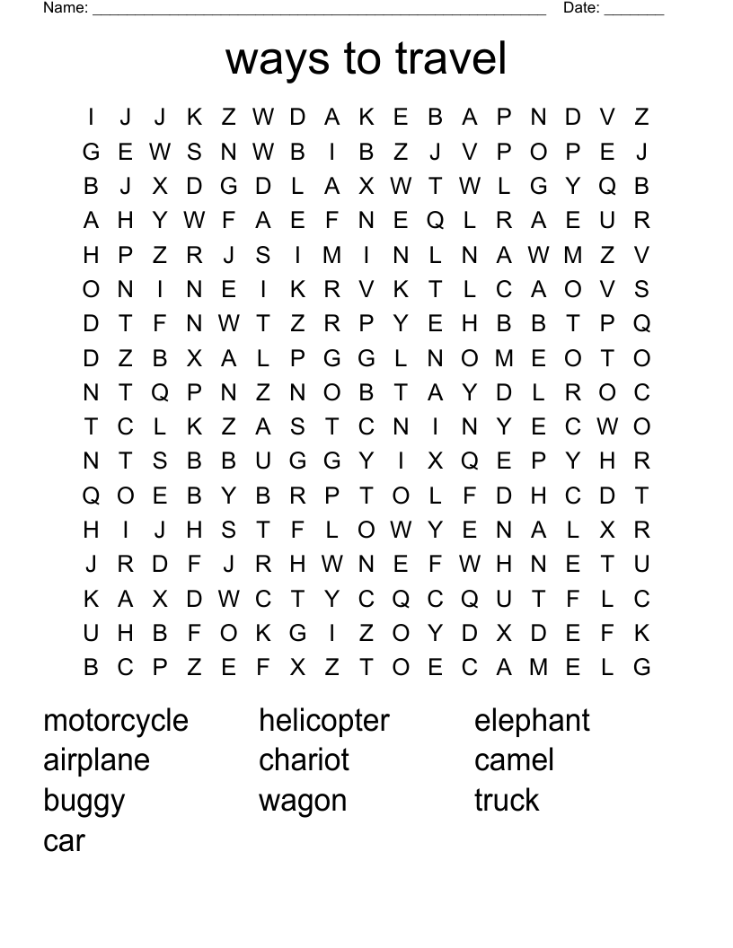 ways to travel Word Search