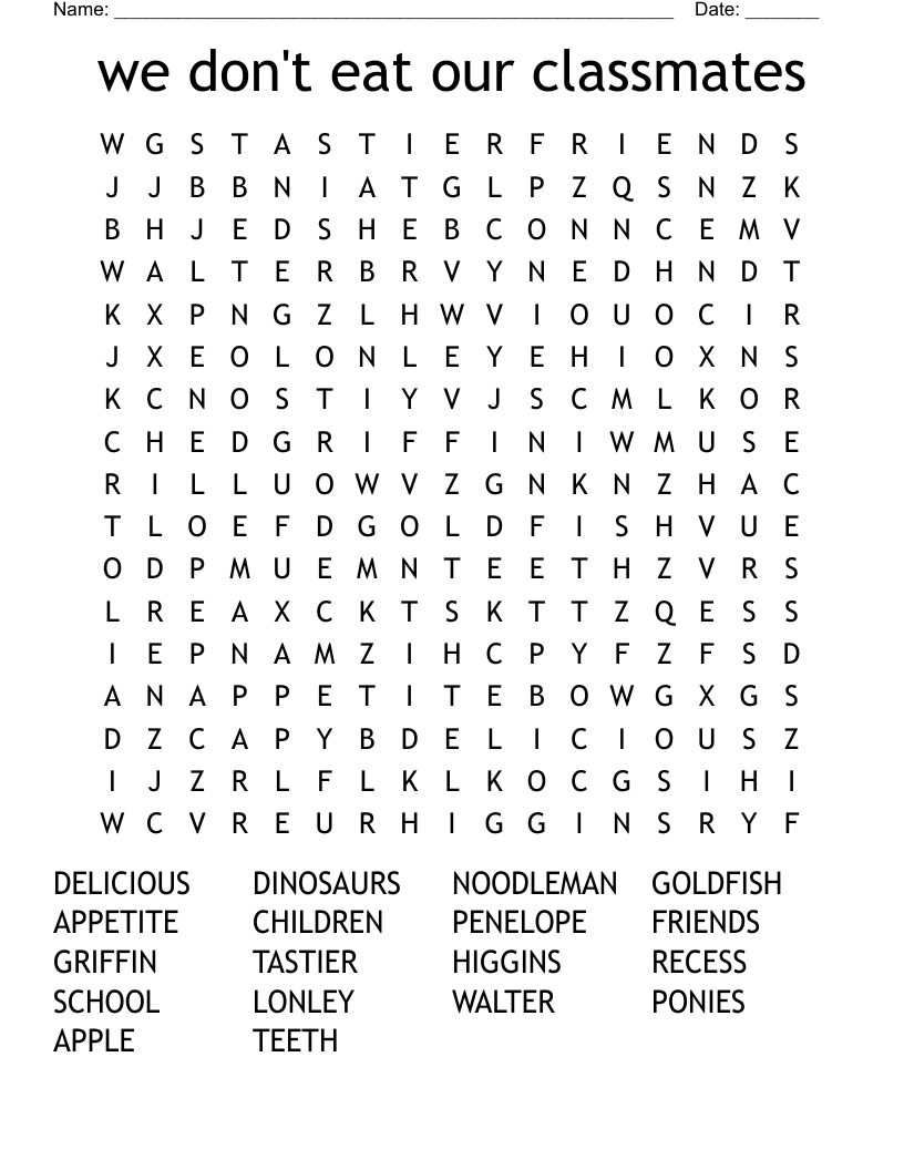 we don't eat our classmates Word Search