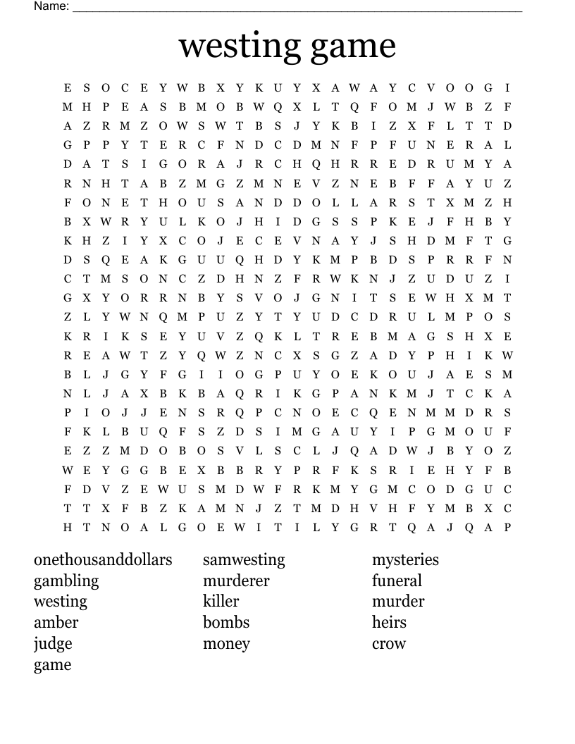 westing game Word Search