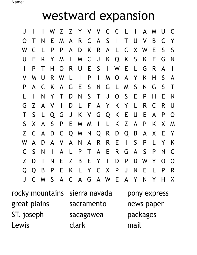 westward expansion Word Search