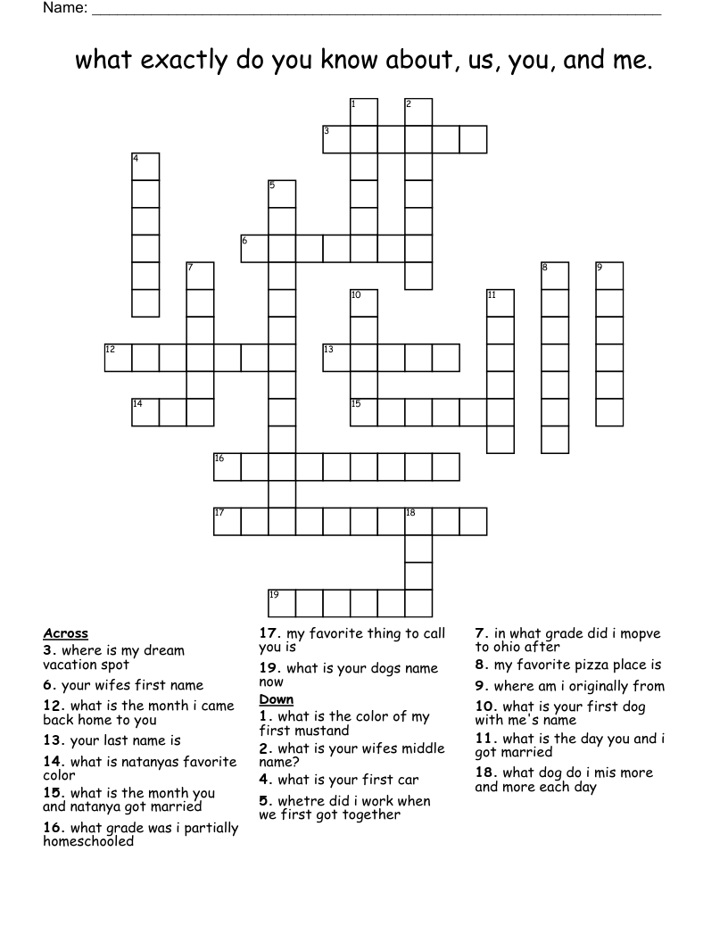 What Exactly Do You Know About Us You And Me Crossword WordMint