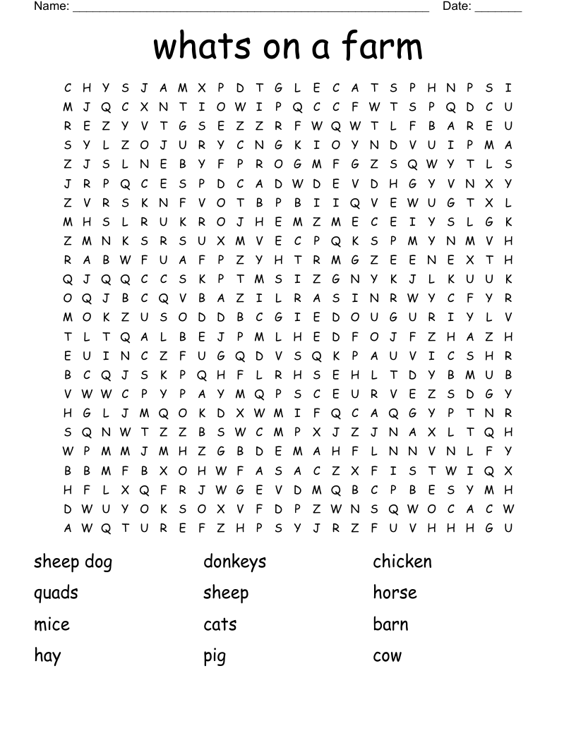 whats on a farm Word Search