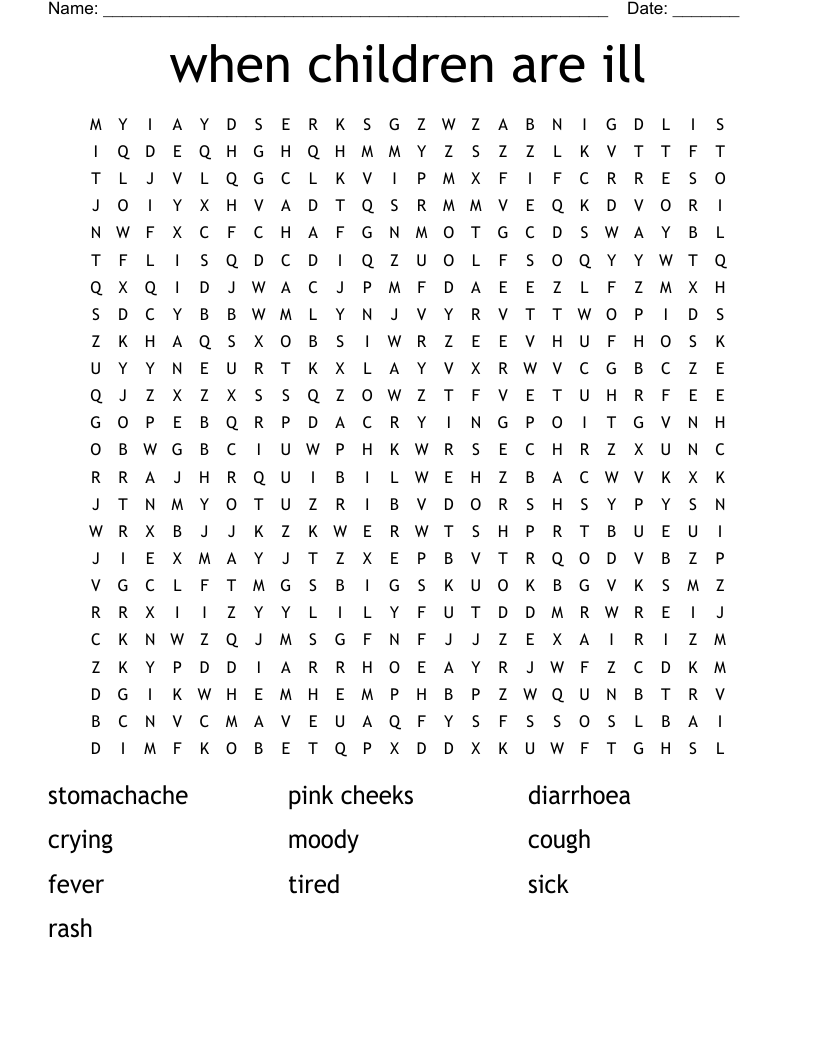 when children are ill  Word Search