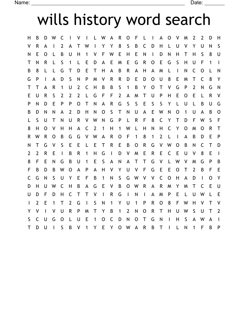 wills history word search
