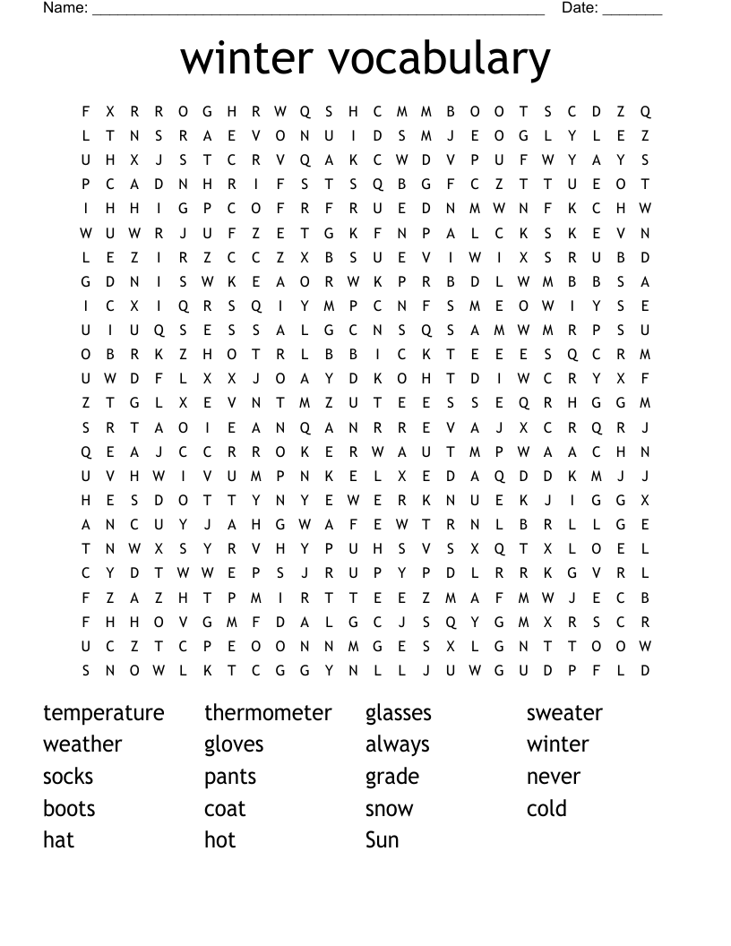 winter vocabulary Word Search