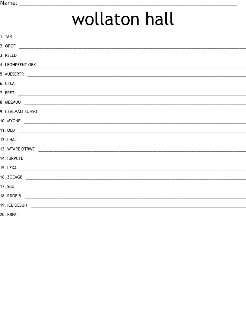 wollaton hall  Word Scramble