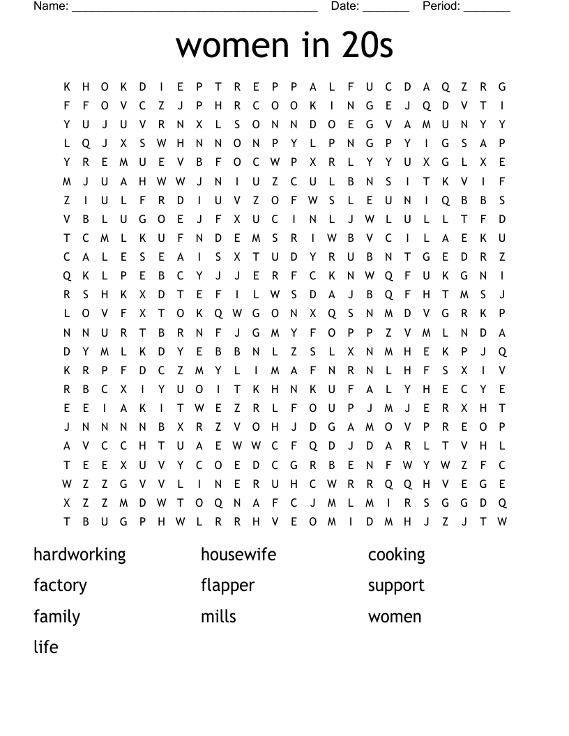 women in 20s Word Search
