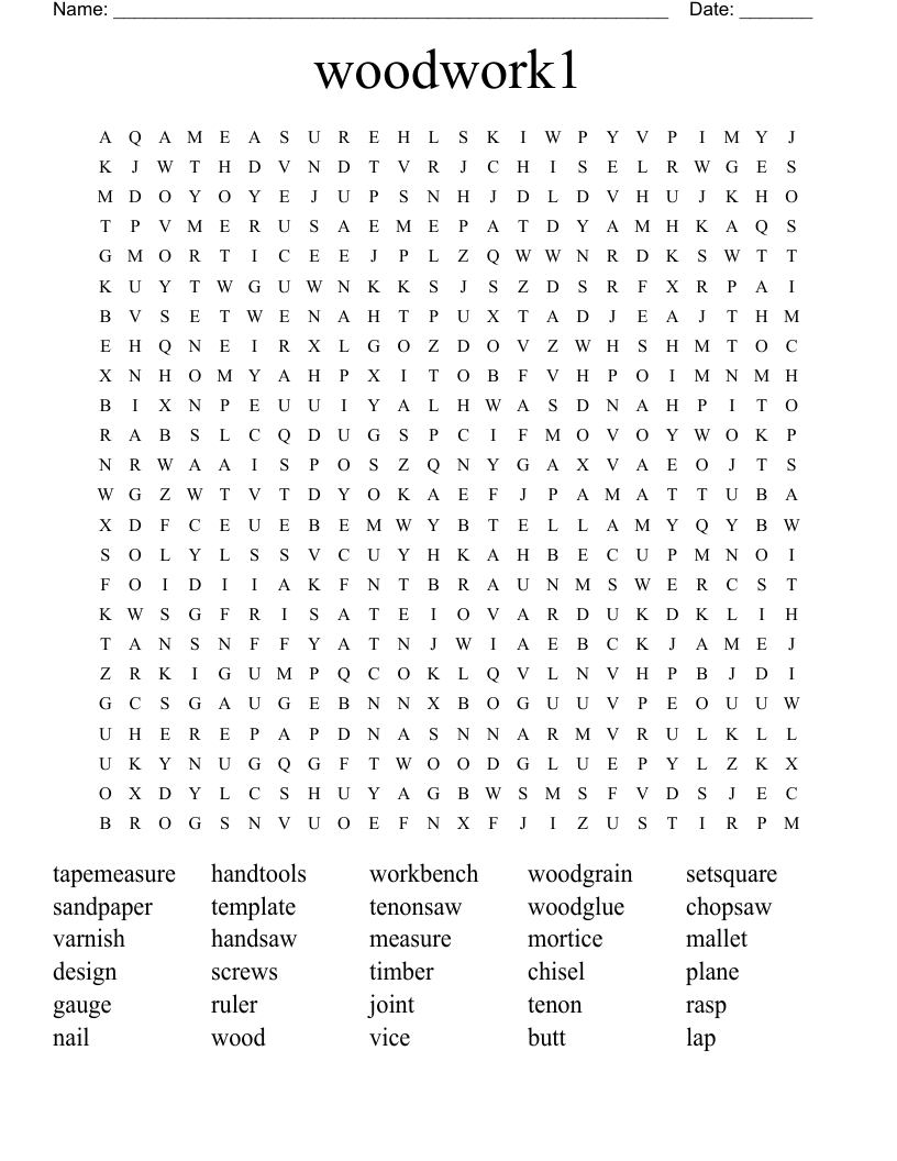 Woodwork1 Word Search WordMint