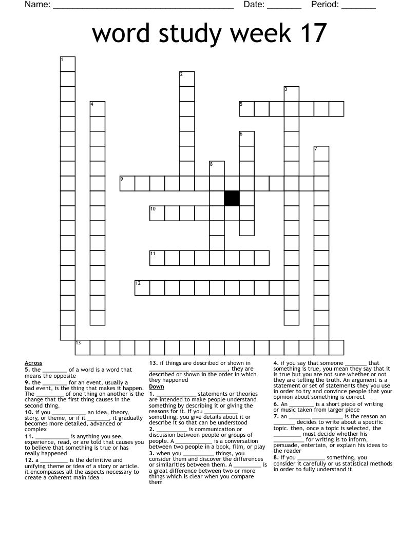 word study week 17 Crossword