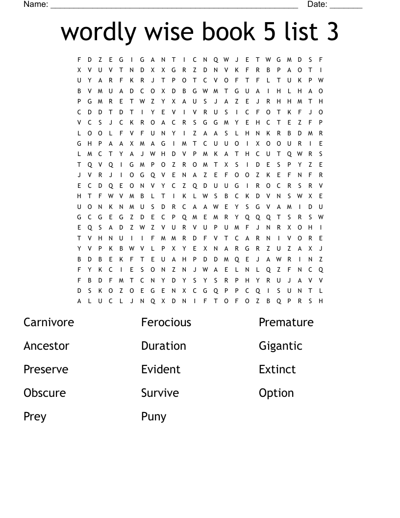 wordly wise book 6 list 9 Word Search