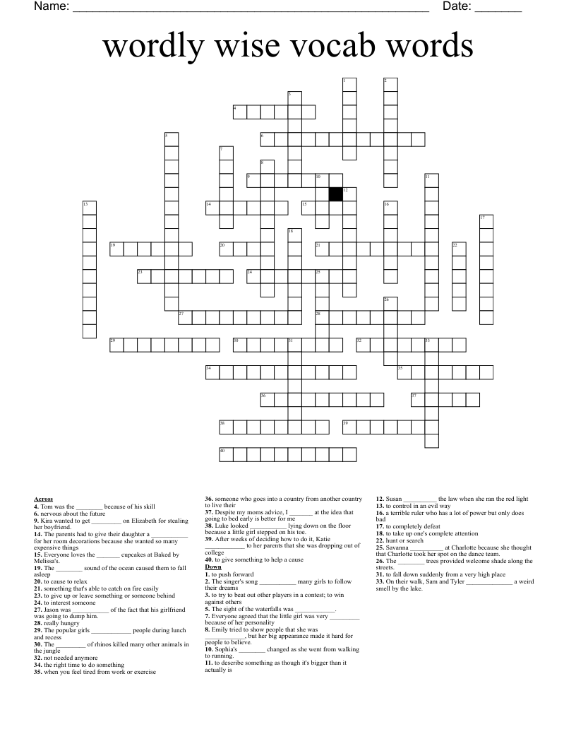 wordly wise vocab words Crossword