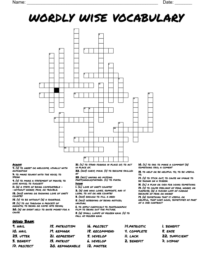 Wordly Wise Vocabulary Crossword WordMint
