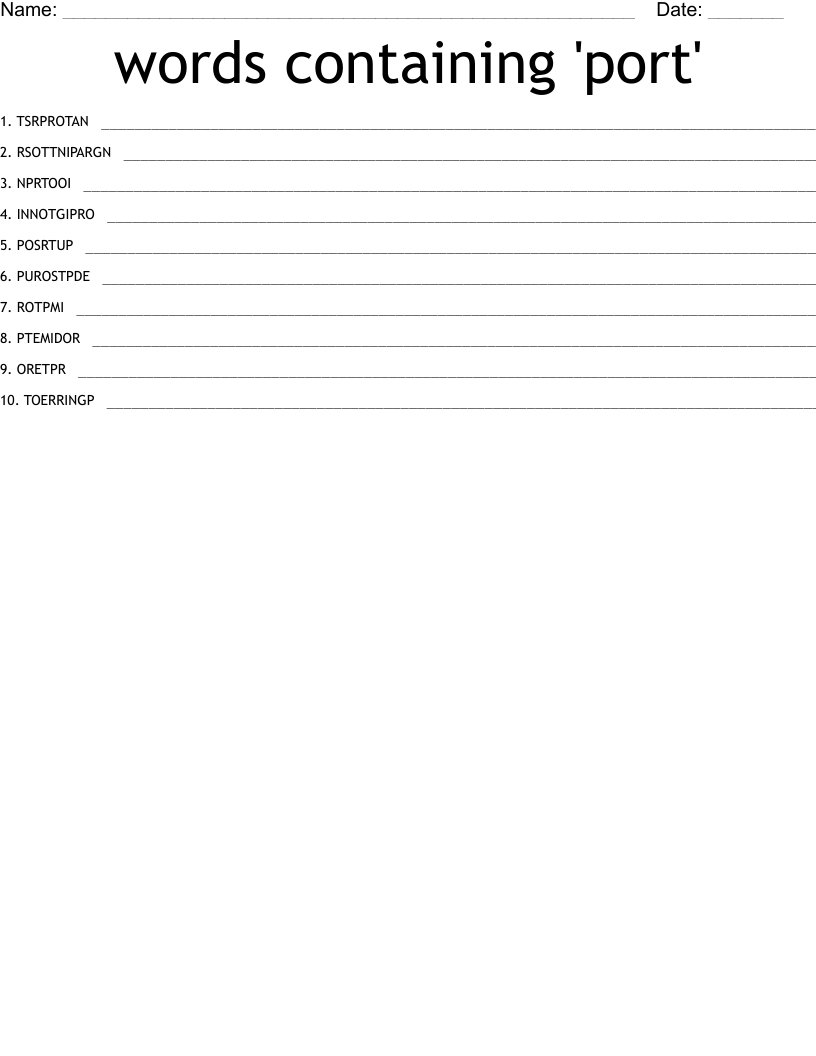 words containing 'port' Word Scramble WordMint