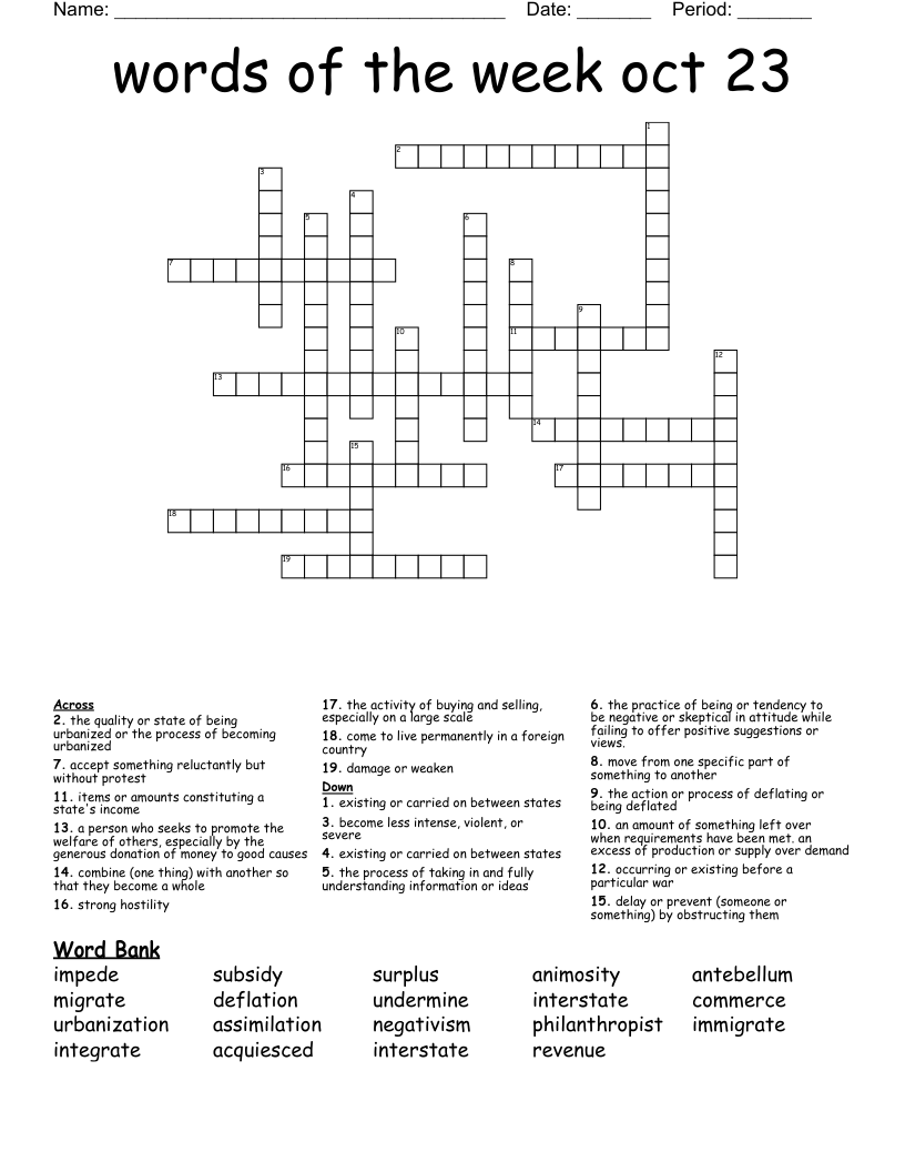 words of the week oct 23 Crossword