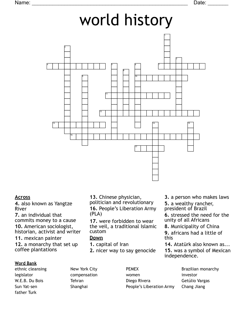 world history Crossword