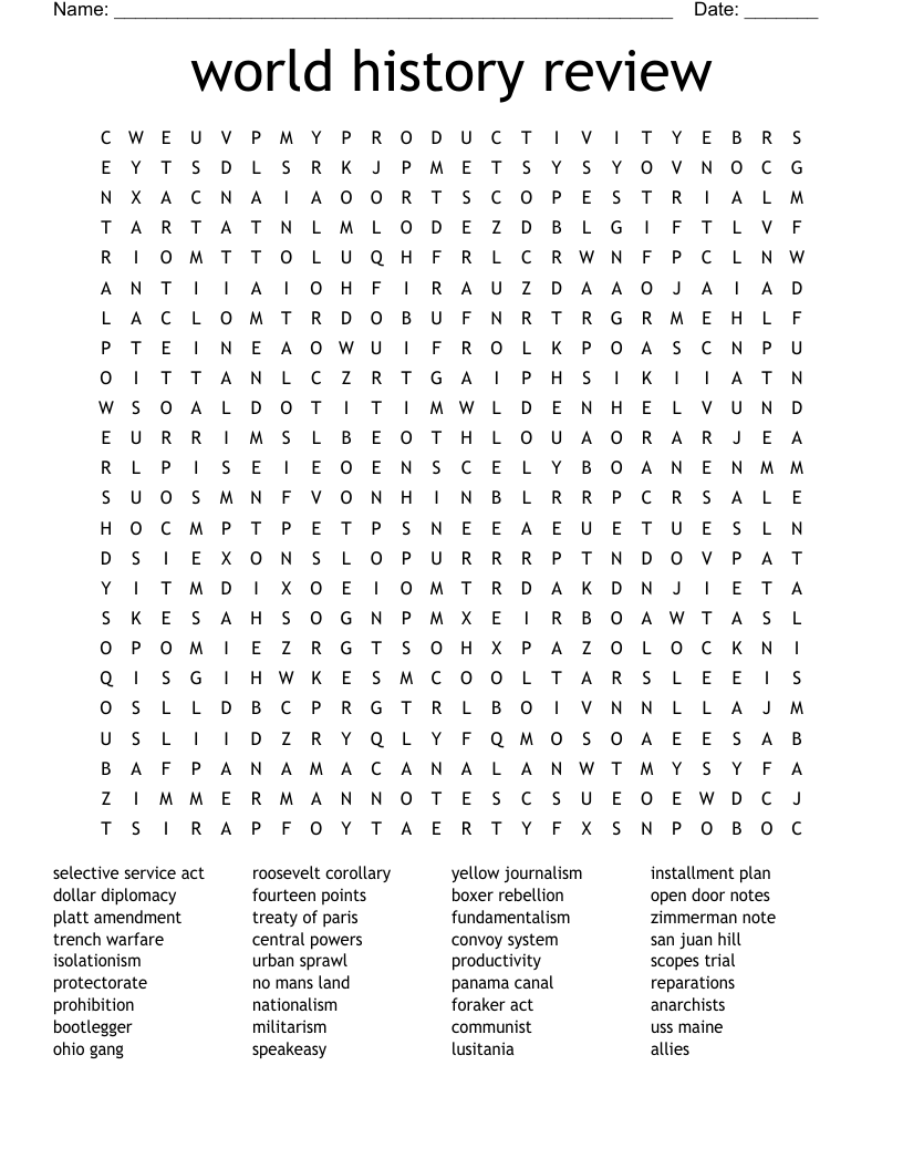 World History Review Word Search WordMint