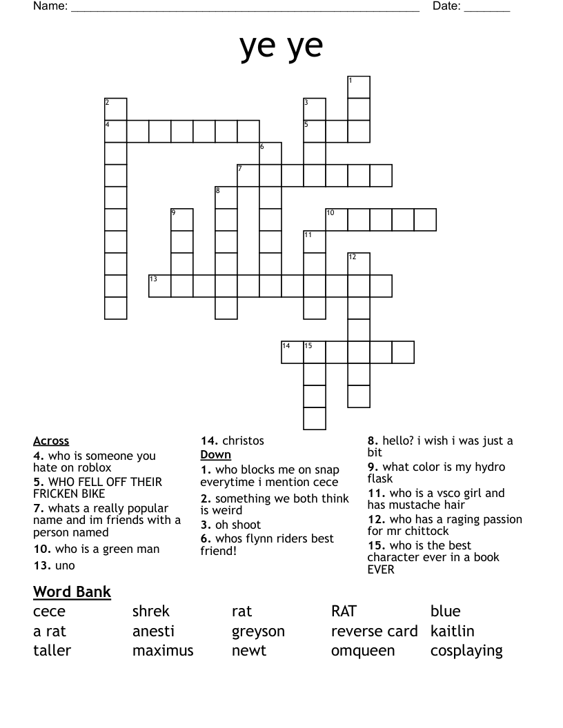 ye ye Crossword