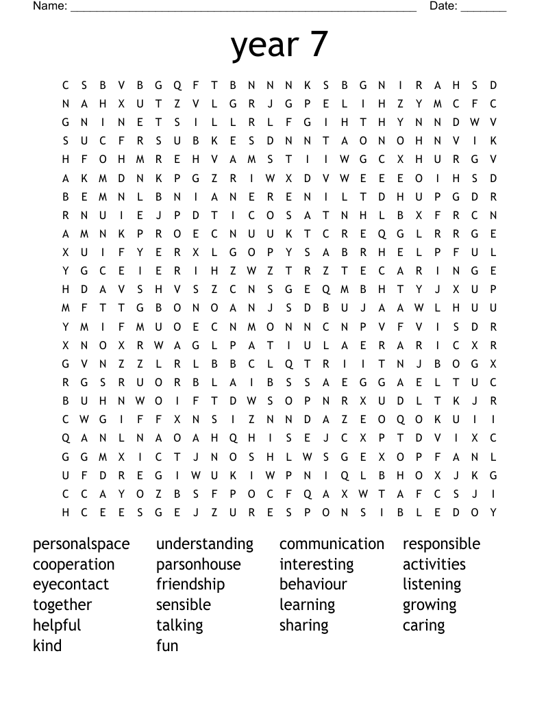 Year 7 Word Search WordMint