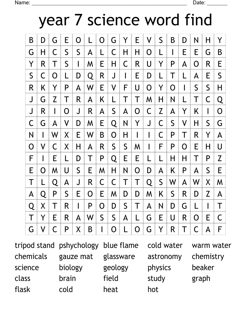 Grade 7 Science Word Search