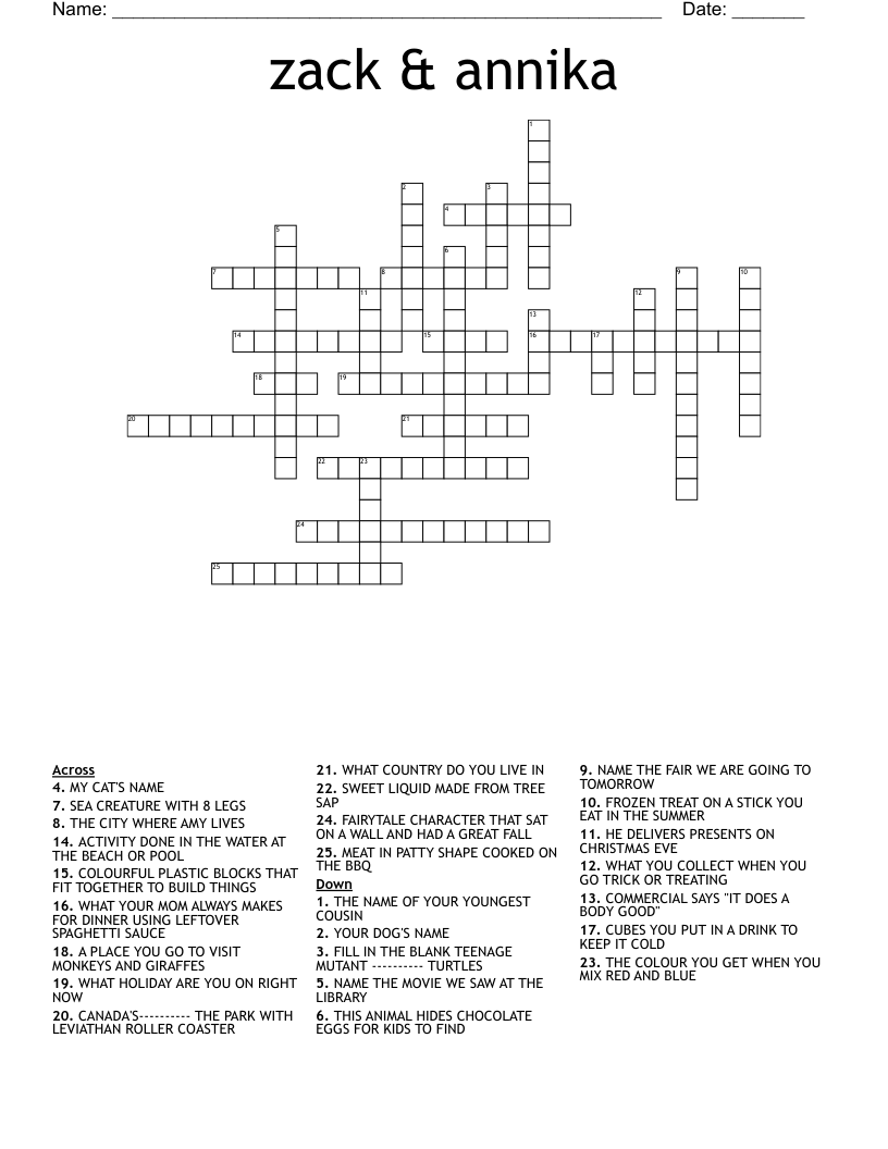 zack & annika Crossword WordMint