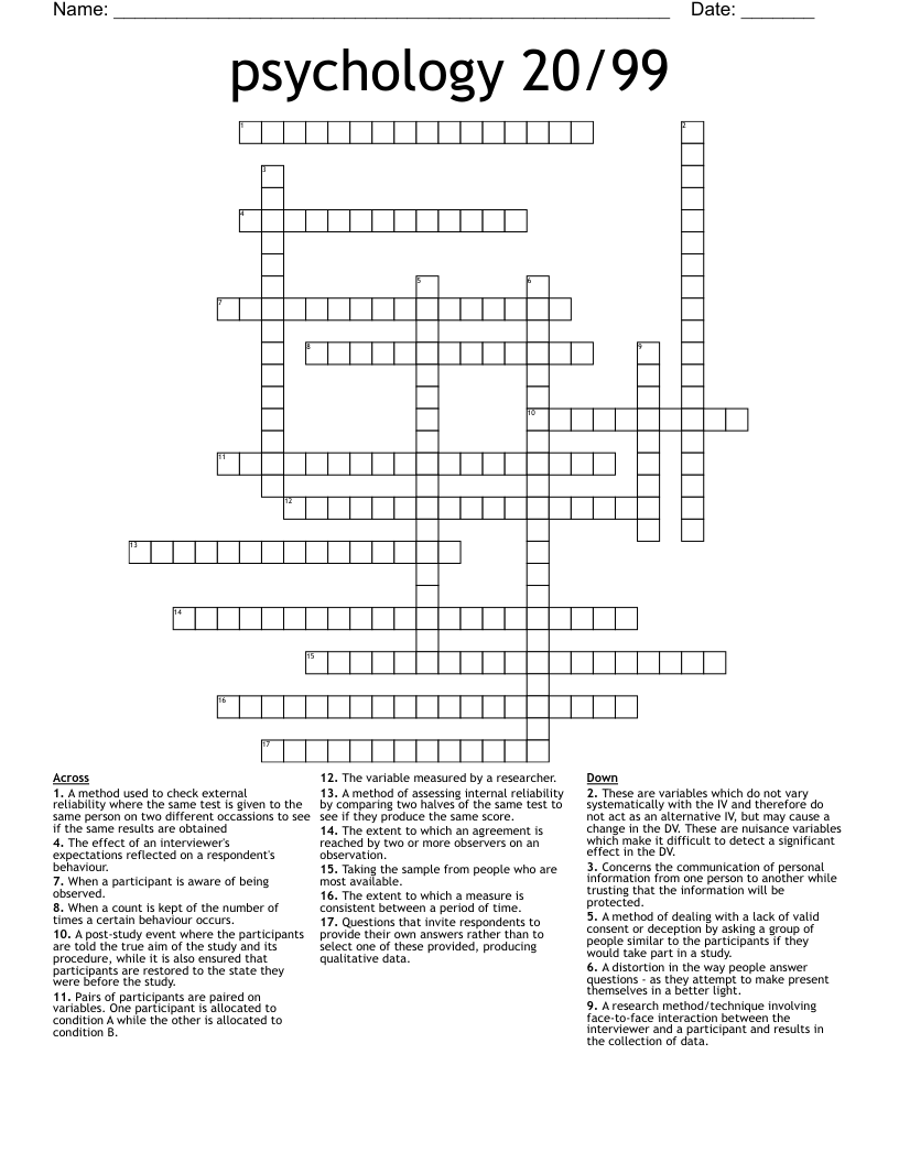 Psychology Crosswords, Word Searches, Bingo Cards WordMint