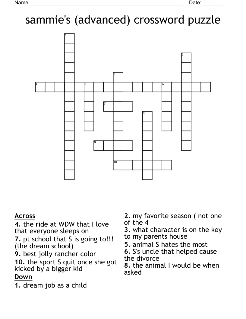 Sammie s advanced Crossword Puzzle WordMint