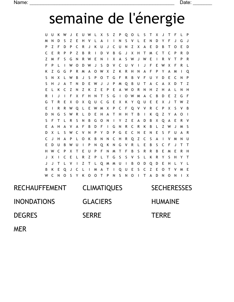semaine de l'énergie Word Search