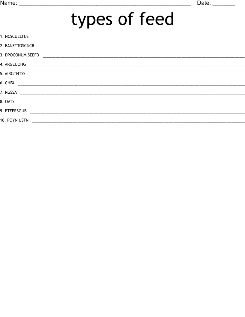 types of feed Word Scramble